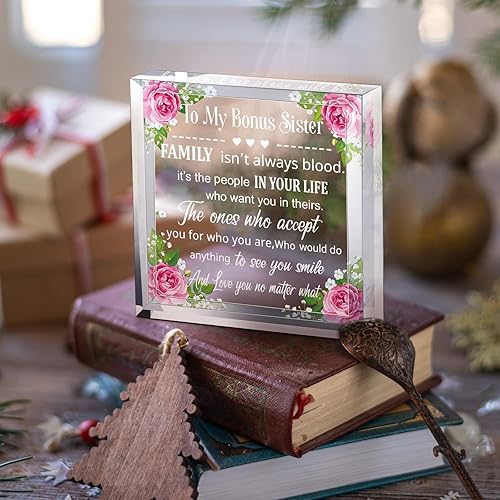 Miniatura 4 de My Bonus Sister Gifts - Regalo para hermana, recuerdo de corazón y pisapapeles de parte de hermana hermano, acrílico transparente, regalo para