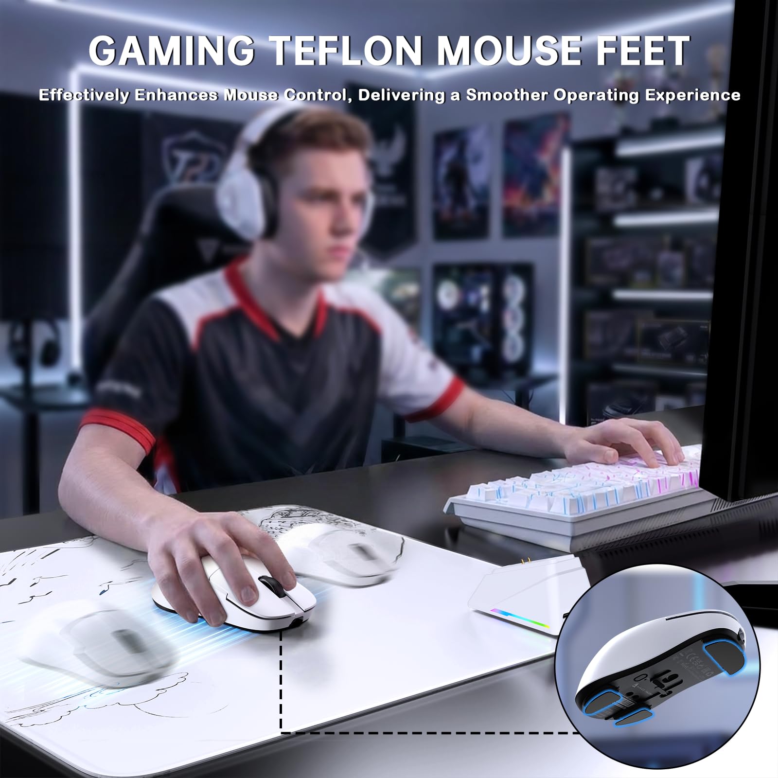 AJAZZ AJ159P Ratón Gaming Inalámbrico Superligero con Base Carga RGB-Blanco | Tri-modo BT/2.4G/USB, Sensor Óptico PixArt PAW3311 de 24000 DPI, Programable Computer Mice, for Office/PC/Mac/Win11