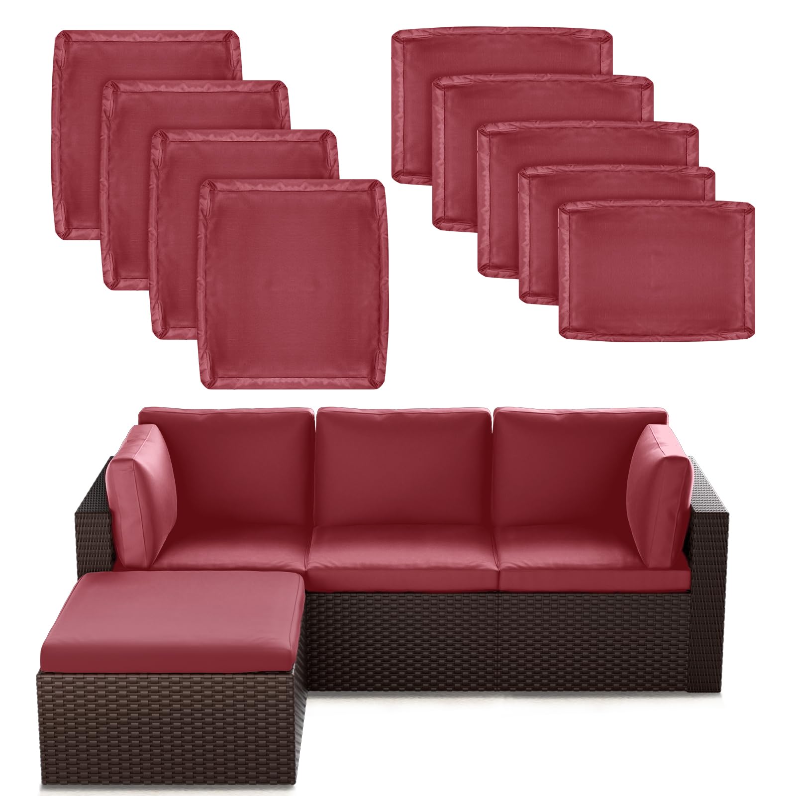 9p Patio Cushion Covers Outdoor Patio Cushions Covers Replacement Waterproof with Zipper for 5 Pcs Patio Furniture Set, Slipcovers for Outdoor Cushions Burgundy, Covers Only