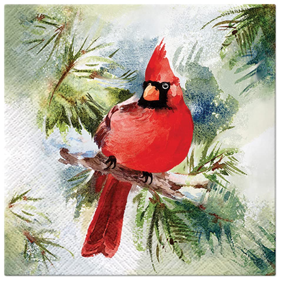 20 Tovaglioli Natalizi 3 Veli 33x33 Cm – Carta FSC Con Motivo Cardinale Rosso – Per Découpage E Decorazione Tavola - 2