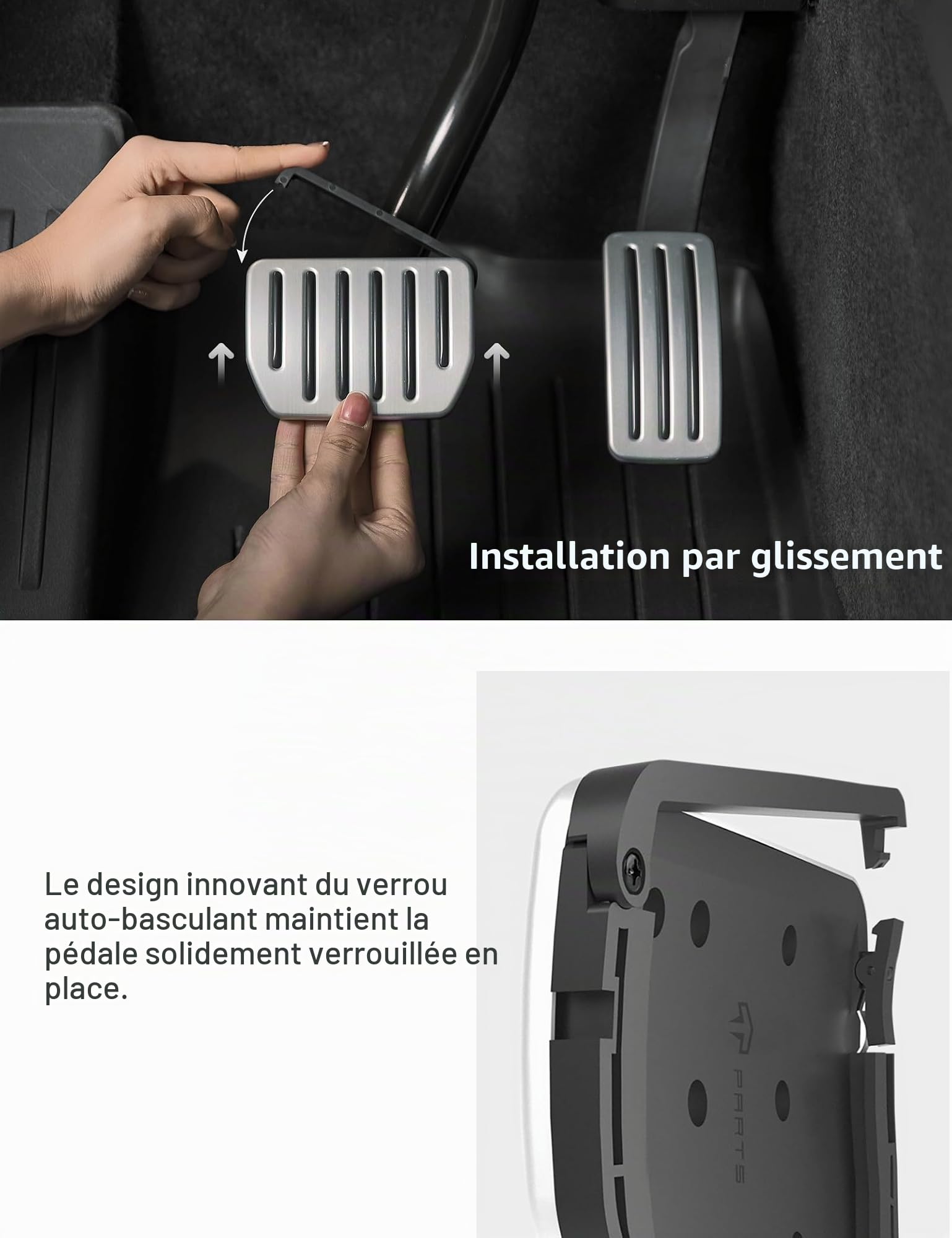TPARTS Ensemble de pédales de Performance en Aluminium à Verrouillage Automatique pour Tesla Model 3 & Model Y - Couvre-pédales accélérateur et Frein - Protège-Pied antidérapant - Accessoires de