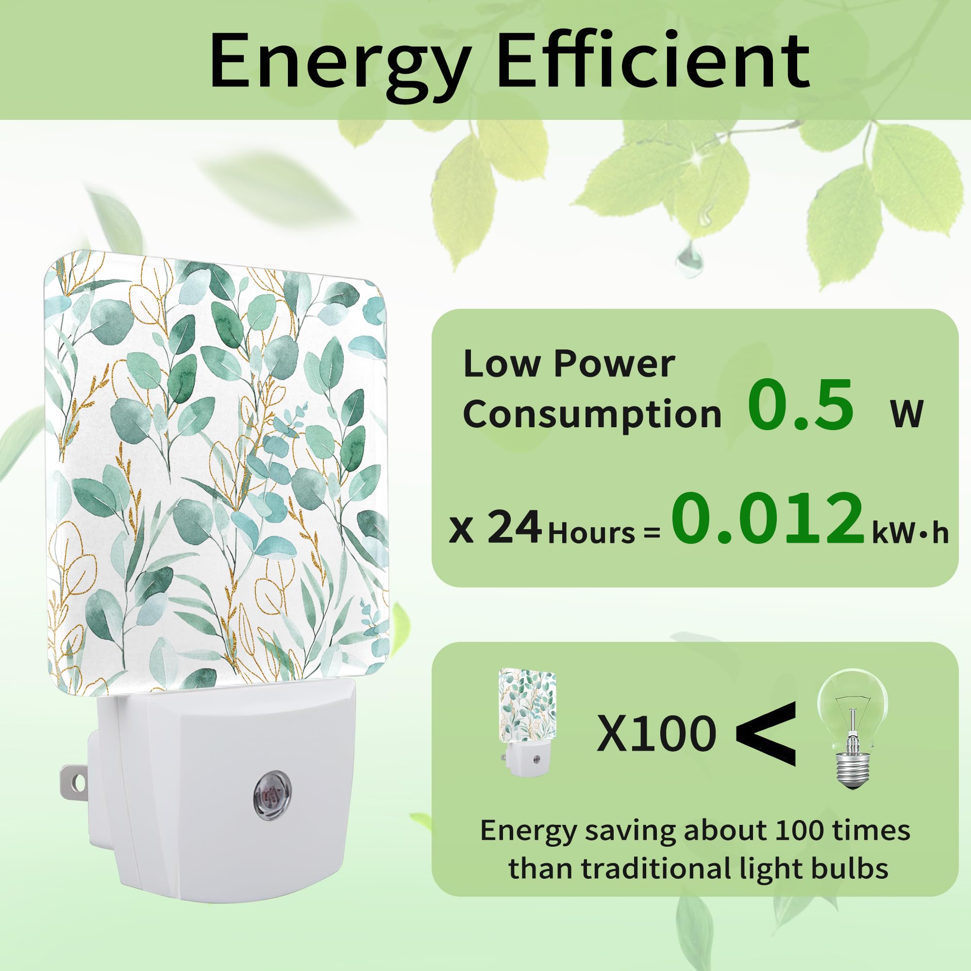 ZTHLL Eucalyptus Green Leaf Night Light Night Light Plug into Wall with Dusk to Dawn Sensor LED Lamp — view 3