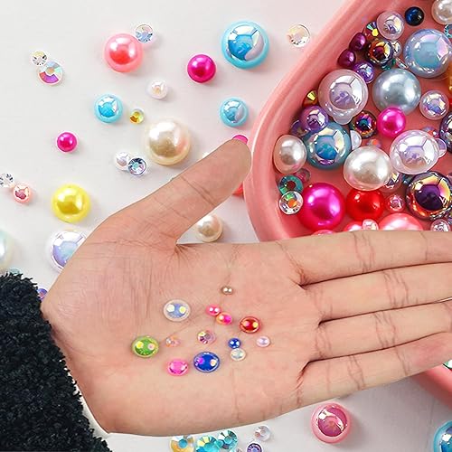 Miniatura 3 de Diamantes de imitación de perlas con parte trasera plana para manualidades, 1.06 onzas, 1400 unidades (0.079 a 0.394 pulgadas), diamantes de