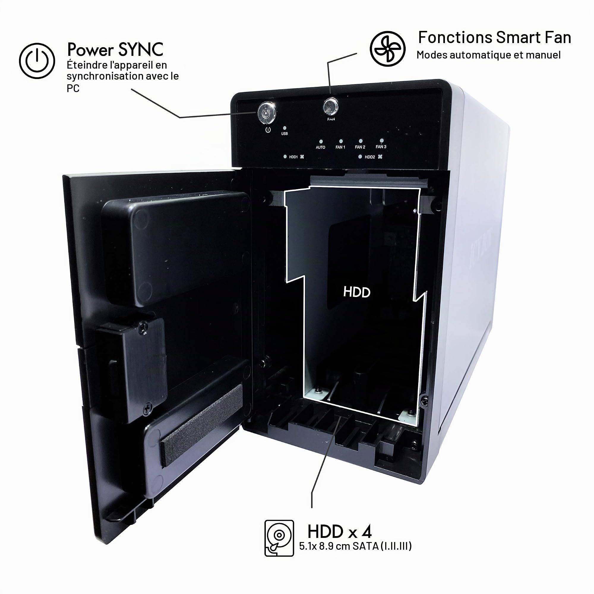 ICY BOX Boîtier externe 2x (Raid 0/1, Single, JBOD) pour 2x disques durs 3, 5 pouces SATA I, II, III, Connexion USB 3.0 (UASP) & eSATA, Ventilateur Smart, IB-RD3620SU3