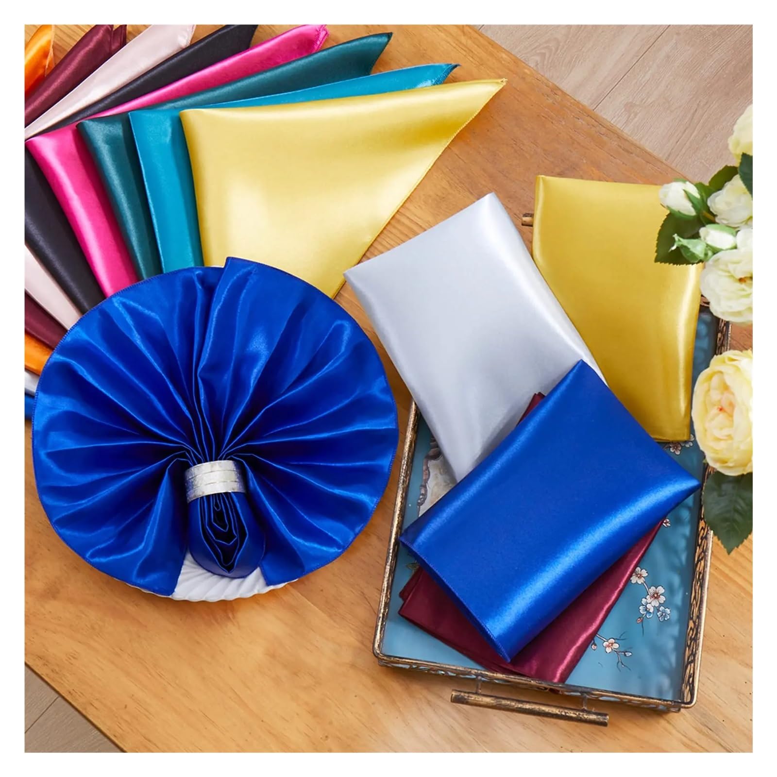 Servilletas de satén para la Mesa, Servilletas De Satén Multicolor 30x30cm Cuadradas Paquete 60
