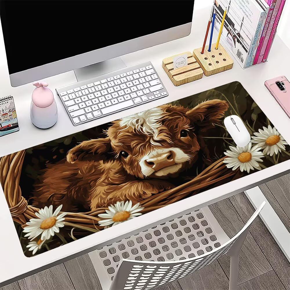Alfombrilla de Mouse para Juegos, Giallo, XXL, Antideslizante, Impermeable, Diseño de Bue, Extendido, Grande, 1400x600x3mm, para PC, Laptop, Ufficio, Famiglia d-612