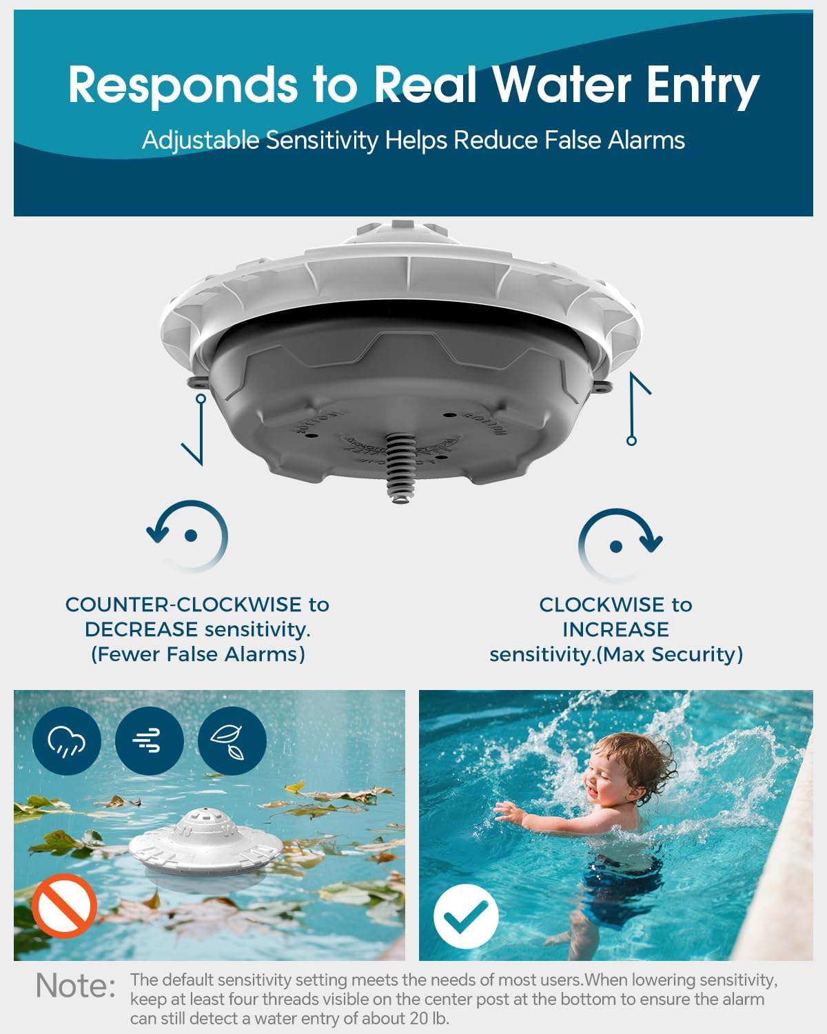 Pool Alarm for Inground & Above Ground Pools,Adjustable Sensitivity Water Detection Alarms Covers 20x40ft,85dB+ Safety Alert for Kids,Pets & Accidental Entry,Weatherproof UV&Corrosion Resistant WH&GR