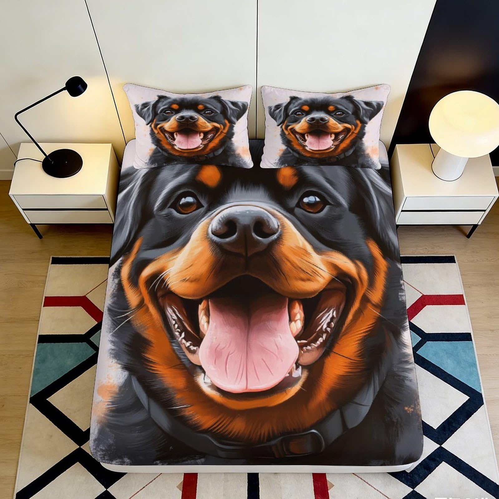 3D Printed Rottweiler Dog Fitted Sheet Microfiber Soft Bed Cover for Bedroom Dorm Mattress Protection Decor 90x200x25cm
