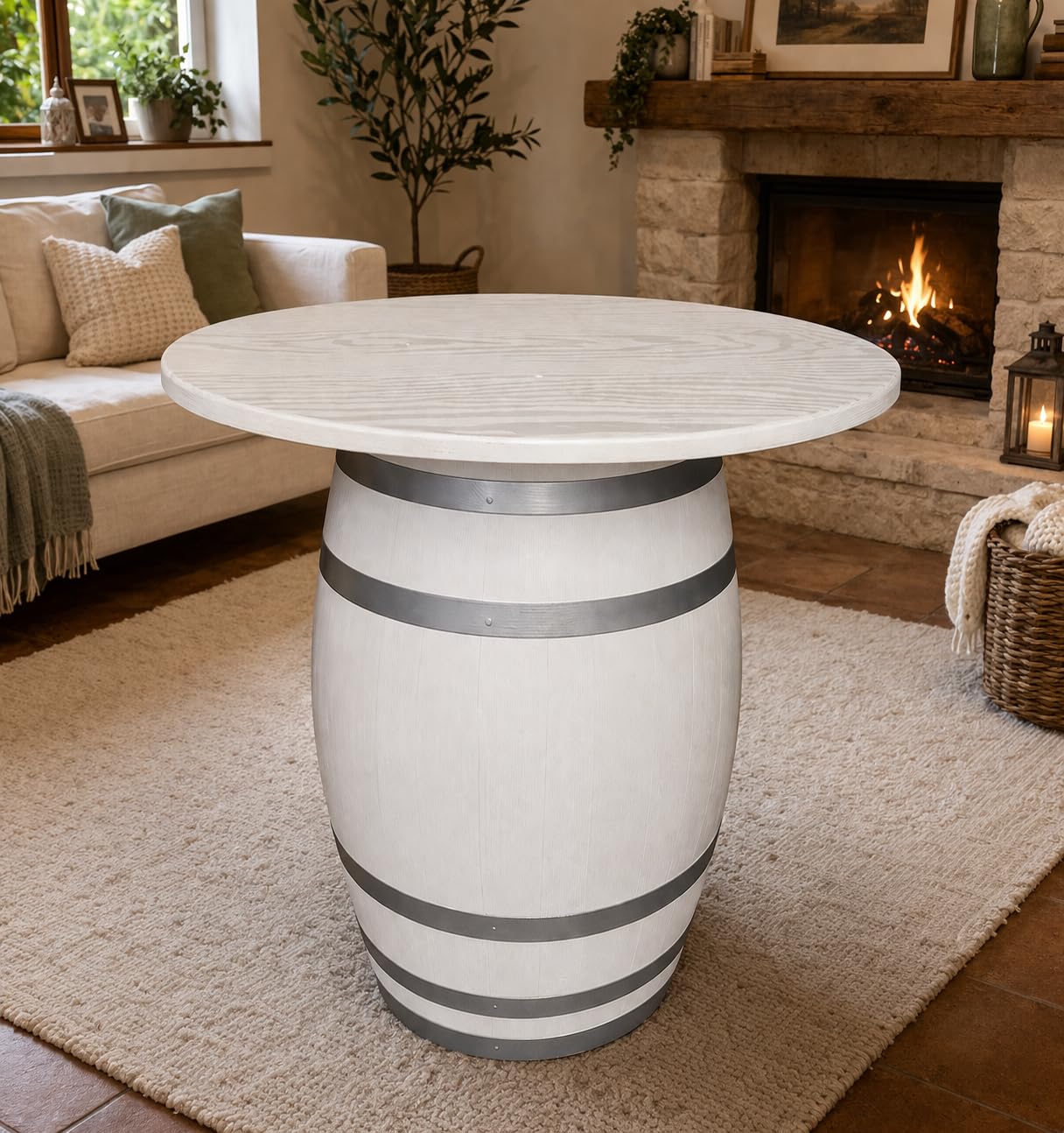 Botte Tavolo da 100 Verniciato bianco con i cerchi argentati, Altezza 85 cm, Diametro 80 cm