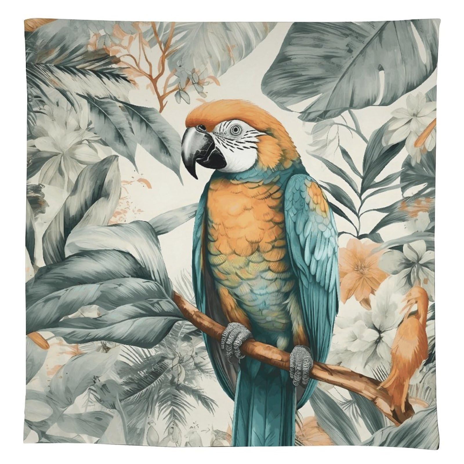 Nappe en lin élégante motif jungle oiseaux de table chic 140x140