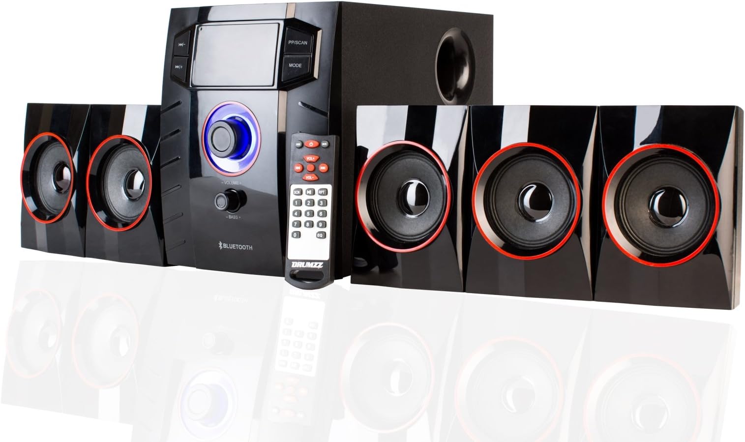 DRUMZZ 5.1 Bluetooth Home Theater System with FM, USB,SD Card Reader, all Function Remote and Bass Reflex Port - HT-5100(5.1)BT