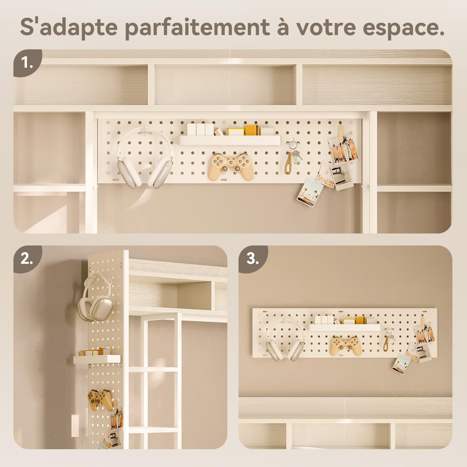 Coleshome Biurko z Panelem Perforowanym i Półką, 120 x 50 cm, Biurko Komputerowe z 4 Szufladami z Tkaniny, do Pokoju, Pracy Zdalnej, Nauki i Gier