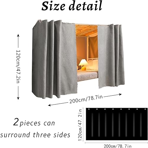 Vista 24 de Linda cortina de litera inferior para dormitorio de estudiantes, tela opaca mosquiteras, ropa de cama, tienda de campaña, toldo para cama