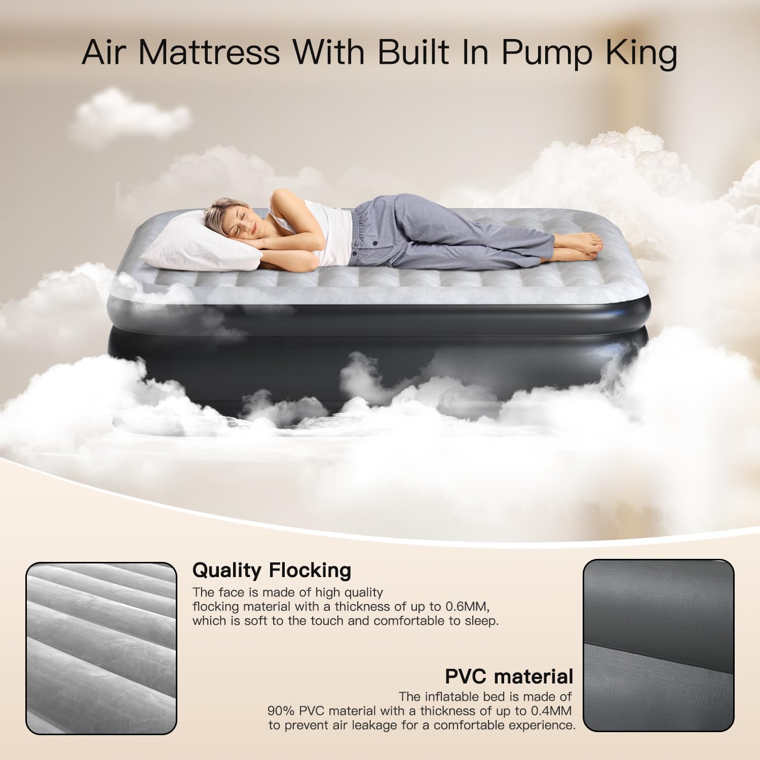 King Air Mattress 20 Inches High King Air Bed Mattress with Built in Pump 1 Button to Start Inflate Deflate 3 Mins Fast Self Inflating Air Mattress Suitable Indoor Outdoor