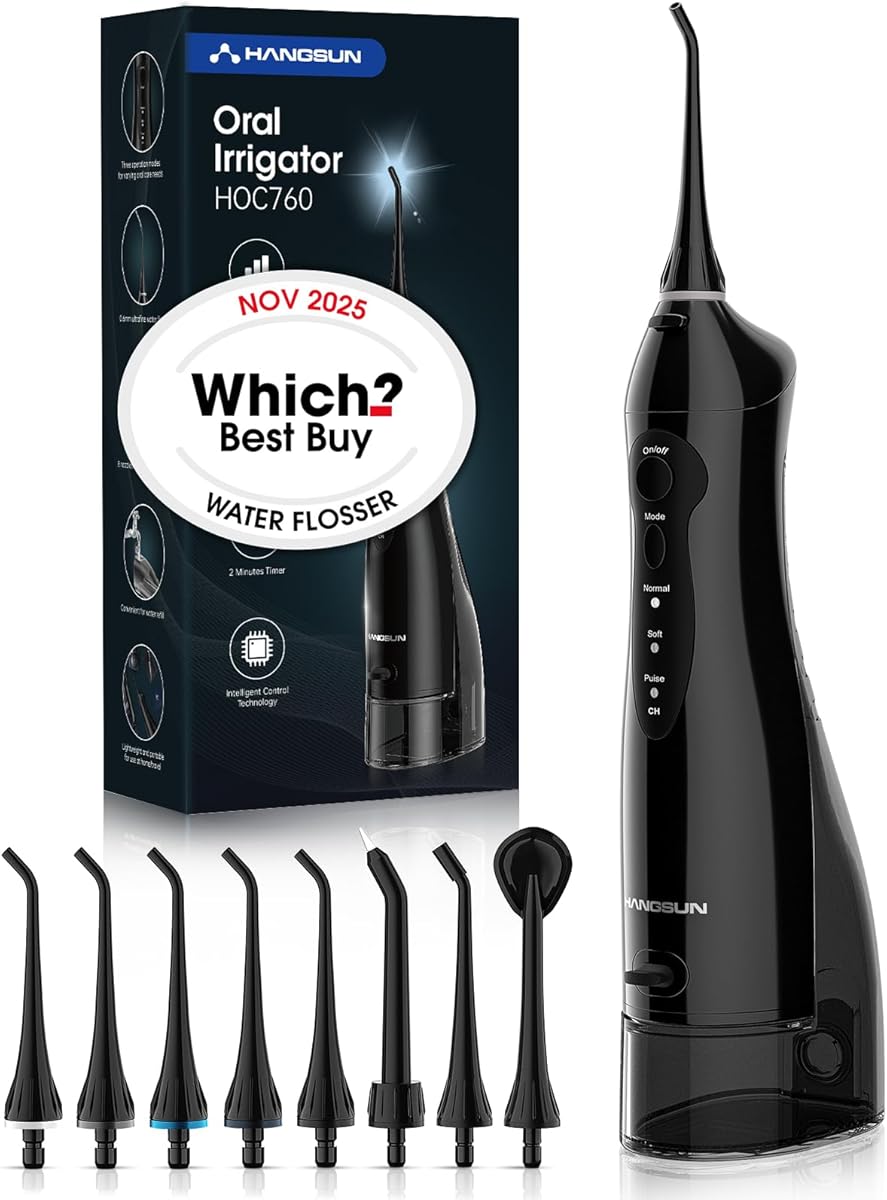 Hangsun Water Flosser for Teeth Cordless Oral Irrigator Dental Water Jet Electric Tooth Flosser with 8 Jet Tips 300ML Water Tank USB Rechargeable for Tavel and Home Use (Black)
