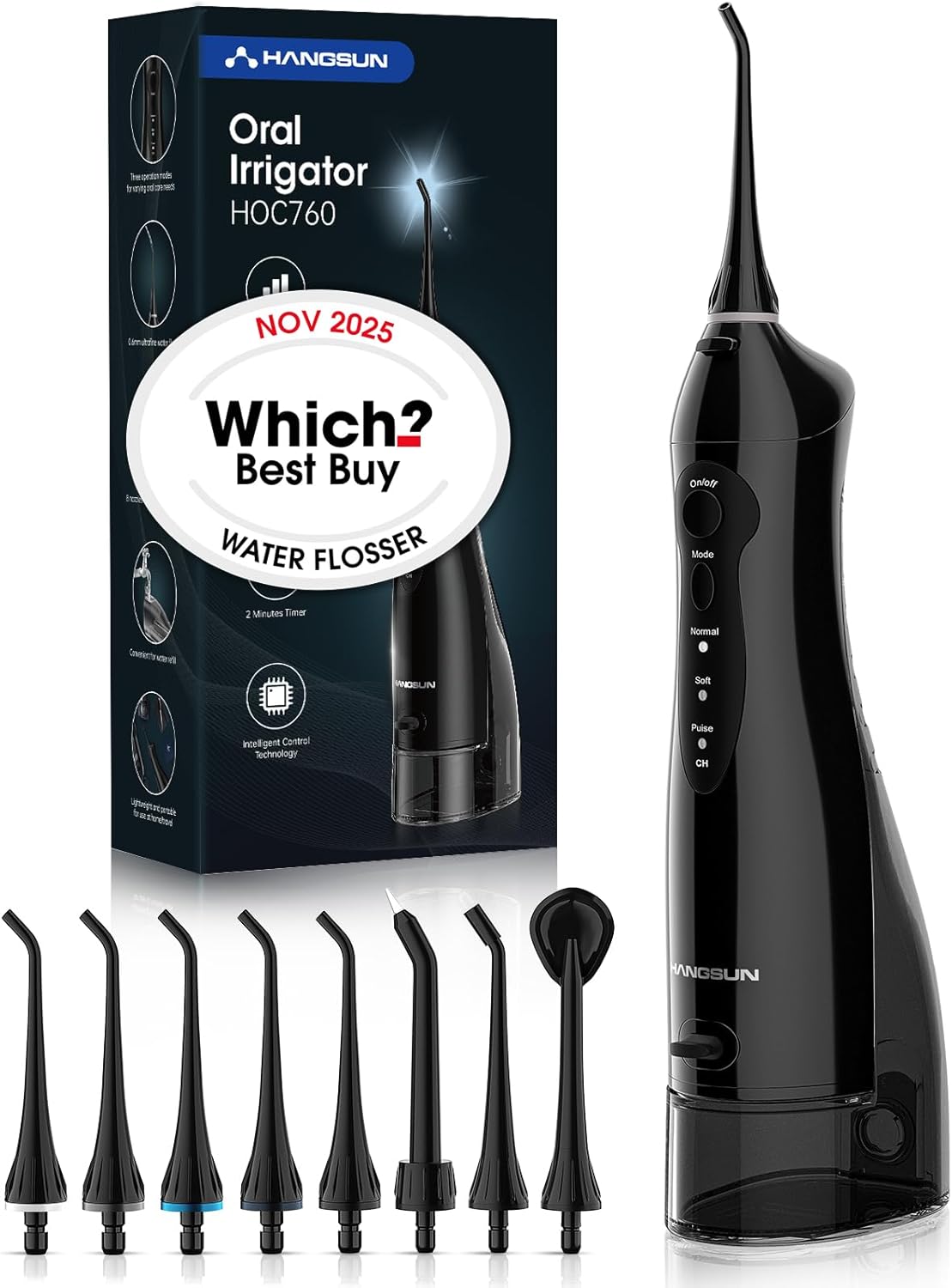 Hangsun Water Flosser for Teeth Cordless Oral Irrigator Dental Water Jet Electric Tooth Flosser with 8 Jet Tips 300ML Water Tank USB Rechargeable for Tavel and Home Use (Black)