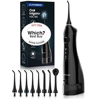 Hangsun Water Flosser for Teeth Cordless Oral Irrigator Dental Water Jet Electric Tooth Flosser with 8 Jet Tips 300ML Water Tank USB Rechargeable for Travel and Home Use (Black) - Amazon product rated Grade A