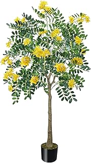 Faux Trees Indoor 59"/5FT Lemon Tree Artificial Yellow Sophora Fake Flower Tree Silk Plants for Home Decor Indoor Office Porch