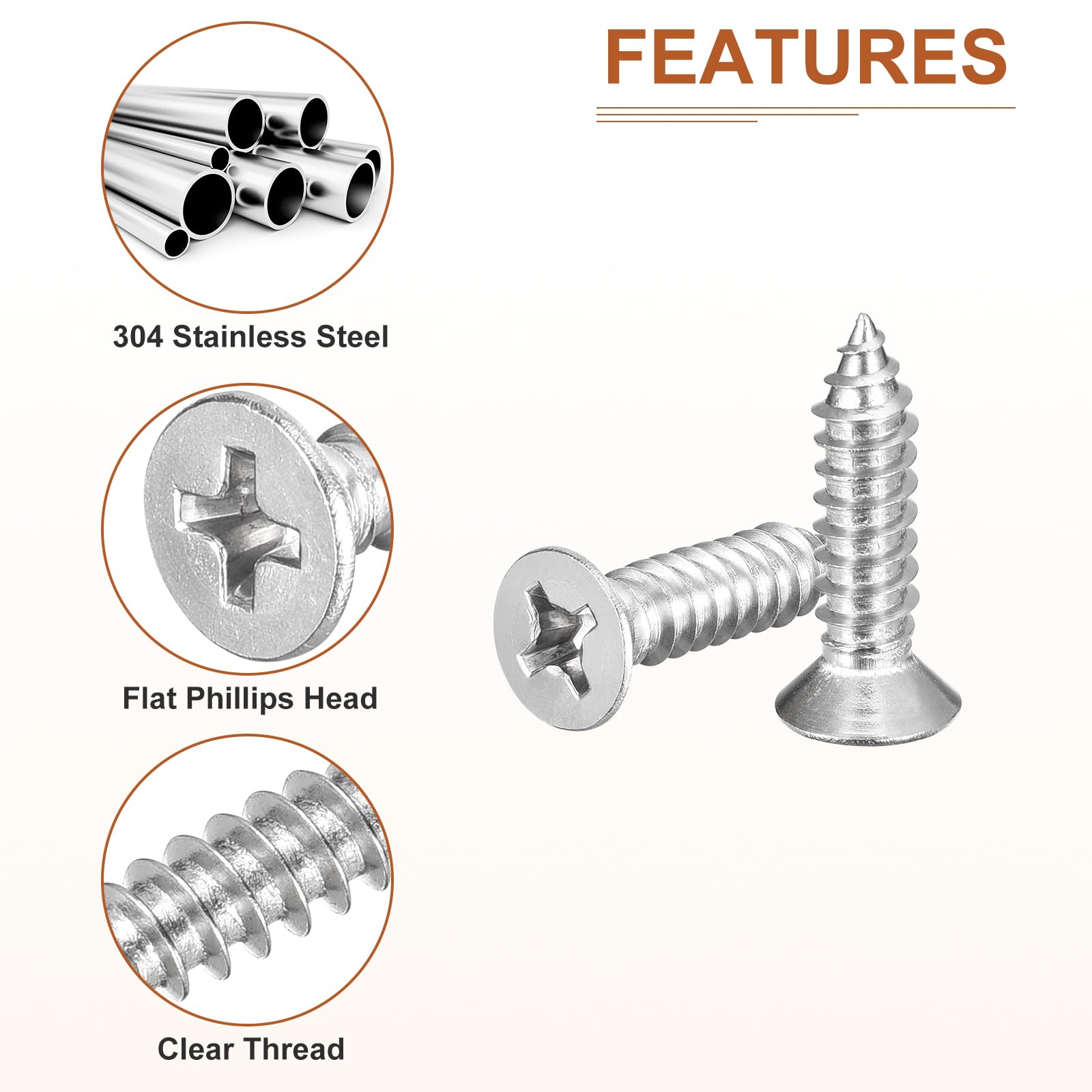 DTGN 25Pcs #14x1" Flat Head Wood Screws, 304 Stainless Steel Phillips Self Tapping Screws - Good for Woodworking Furniture - Silver - Image 4