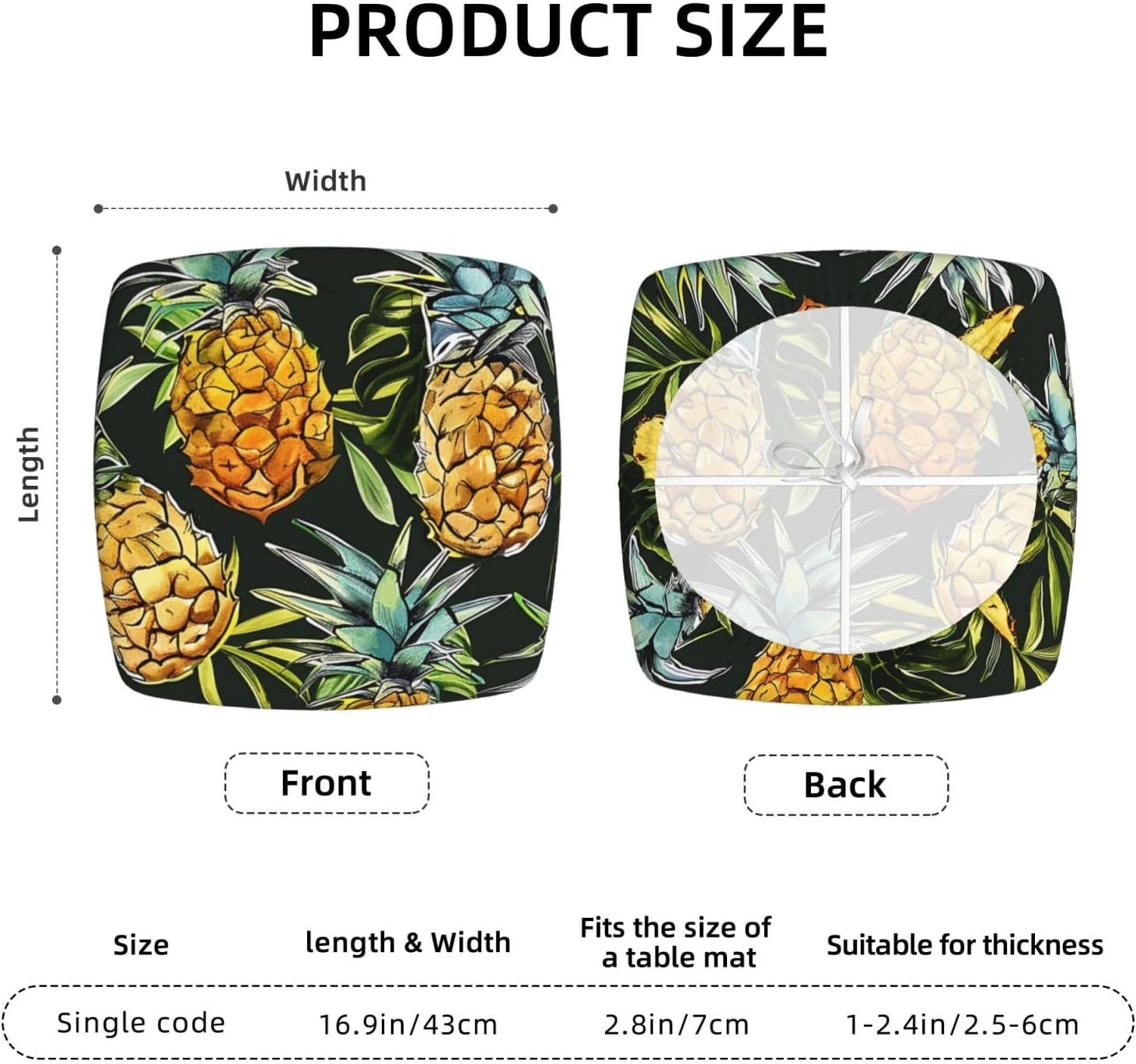 Fashion Pineapples Print Square Cushion Covers 6 Pcs Set Elastic Non-Slip Seat Cushion Slipcovers Pet Furniture Protectors for Chair, Sofa