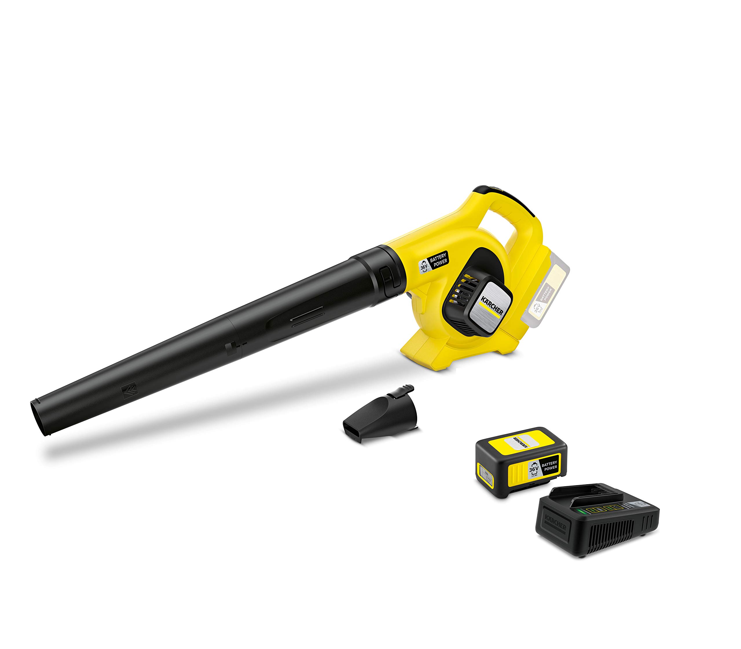 Kärcher 36 V Soplador de Hojas LBL 4 Battery Set, con batería 36 V/2,5 Ah y Cargador rápido, Velocidad de Aire: 250 km/h, 2 Niveles de Velocidad, Tubo de soplado, Boquilla Plana con Borde rascado