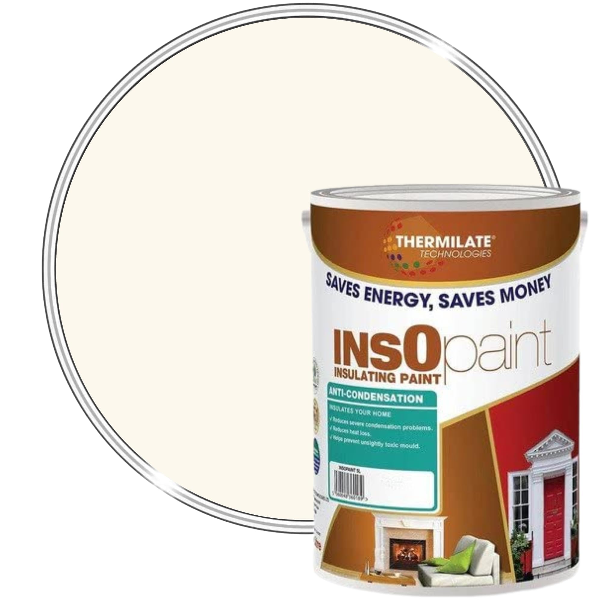 InsOpaint Insulating Anti Condensation Paint - Superior Protection Against Mould & Moisture | Energy Saving Thermal Paint for Walls & Ceilings | Damp Proof Paint - Creamy White - 5L