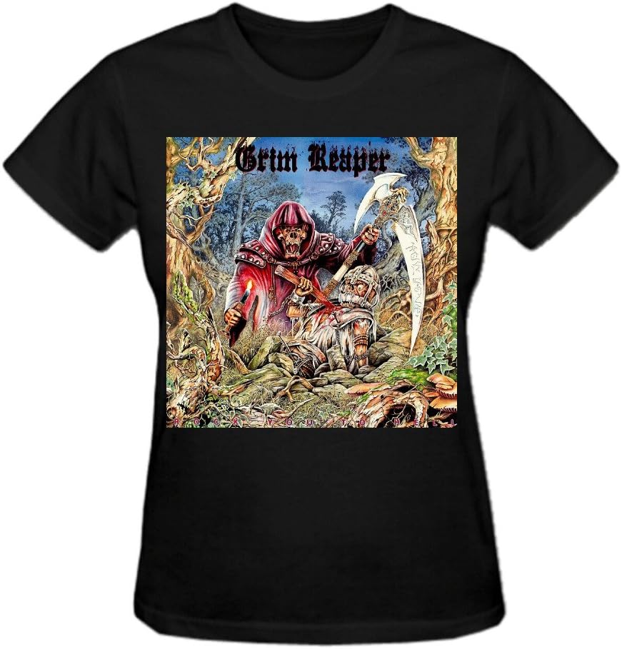 Grim Reaper Rock You To Hell Premium cotton Funny Tee Shirts For Women Crew Neck Black