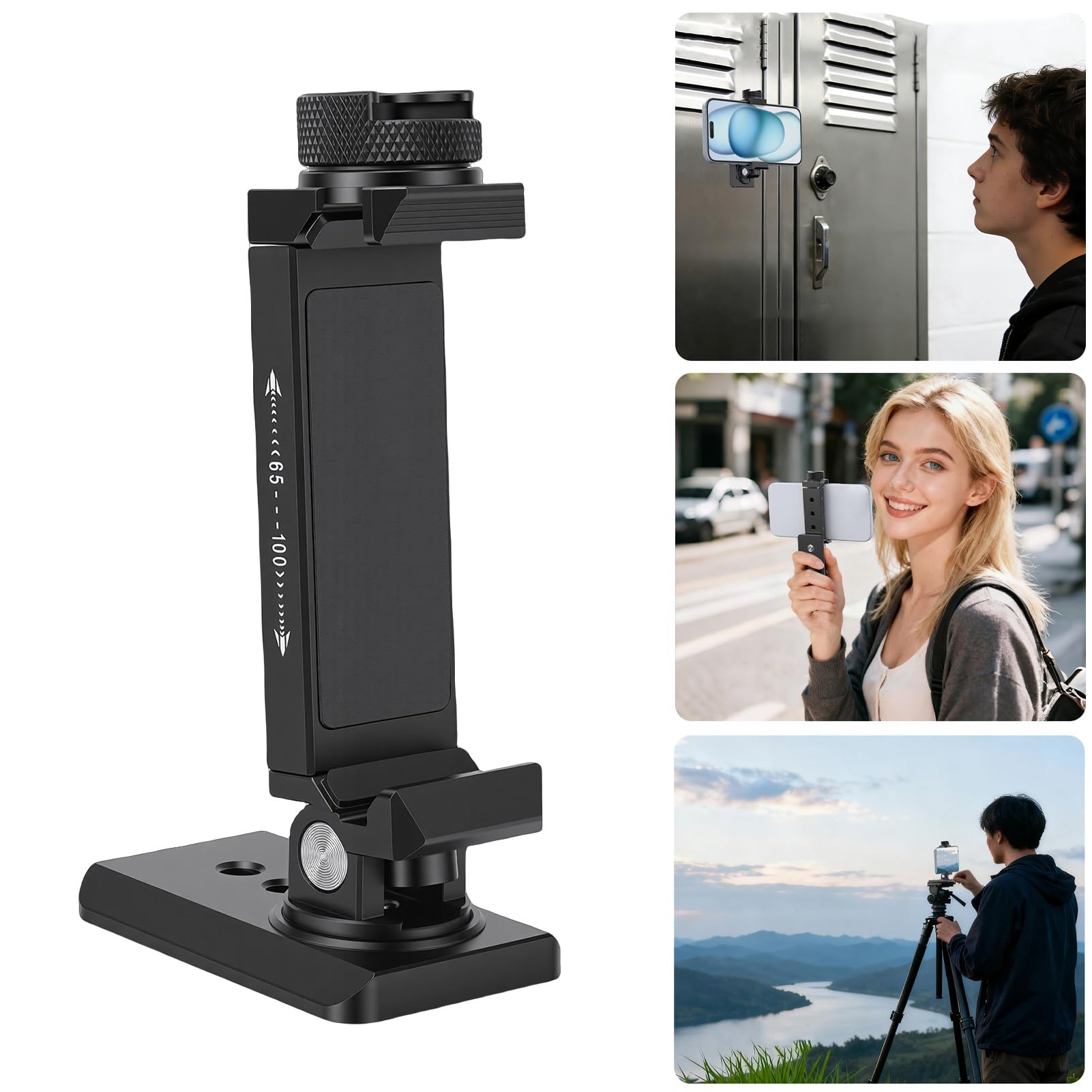 Fockety Supporto per Treppiede per Telefono, Morsetto Regolabile da 60 a 100 Mm in Lega di Alluminio, Rotazione di 360 Gradi, Inclinazione di 110 Gradi, Adattatore per Supporto per Smartphone per