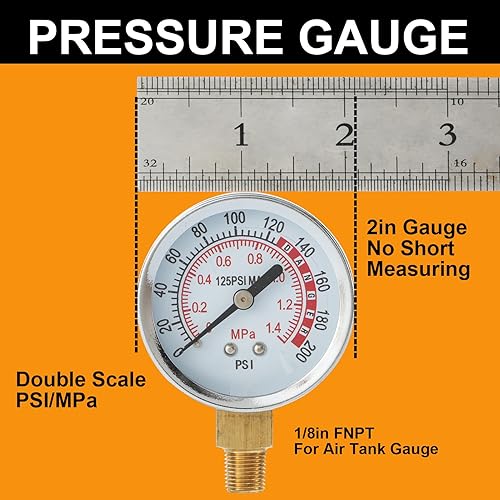 Miniatura 3 de Kit de reparación de tanque de aire kit de válvula de tanque de aire SUNROAD con manómetro viene con manómetro de presión de 2 pulgadas NPT de 18