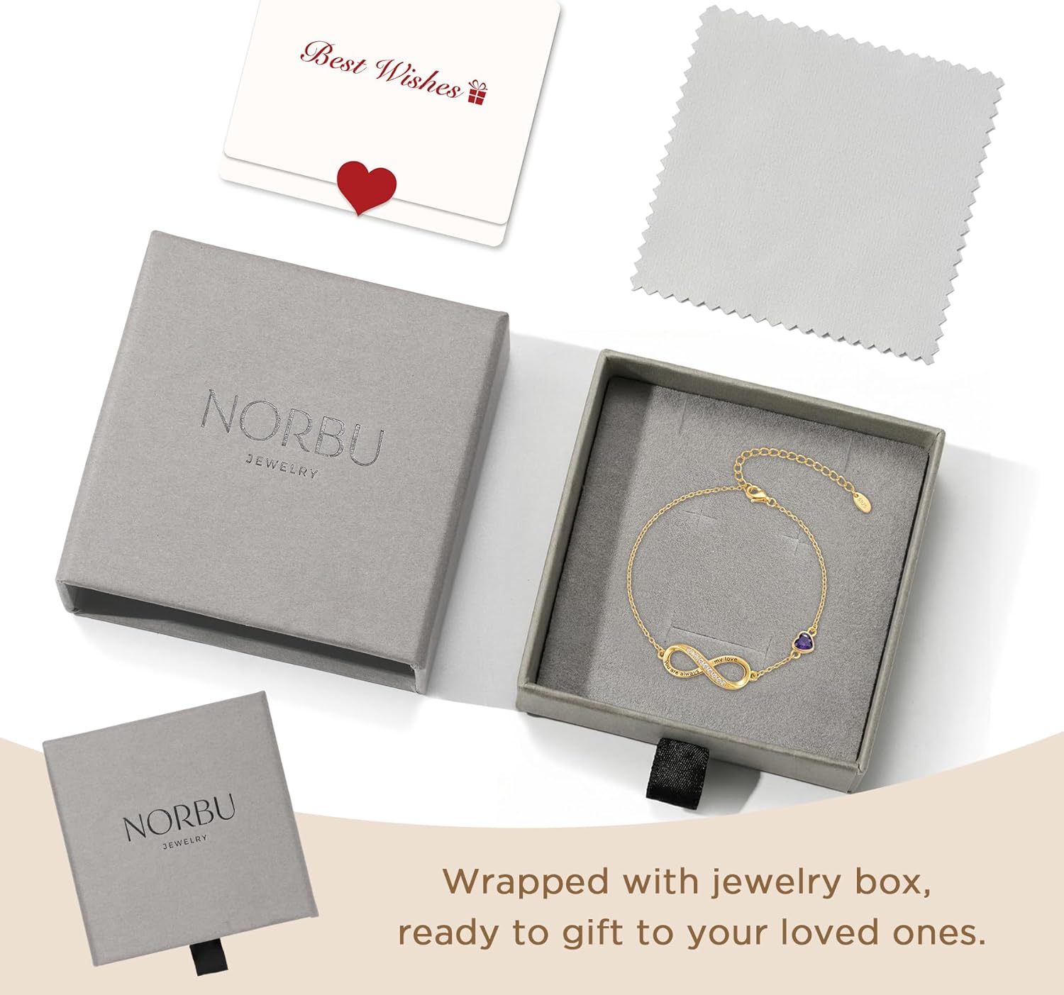 NORBU S925 Infinity Bracelets for Women, Sterling Silver Womens Infinity Heart Birthstone Link Charm Bracelet, Jewelry Gifts for Her Christmas Birthday Valentine Mother's Day