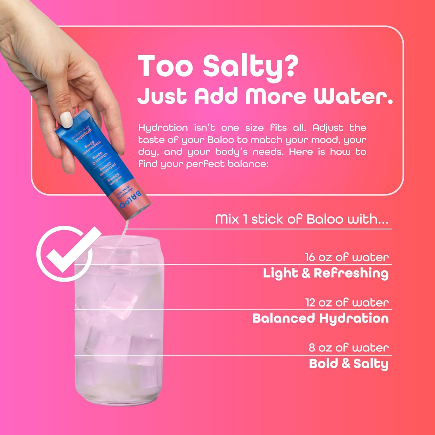 Baloo Electrolytes Powder Packets - No Added Sugar - Hydration Packets with Real Fruit & Unrefined Sea Salt - Powered by Magnesium, Potassium & VIT C for Daily Clean Hydration - Grapefruit - 30ct