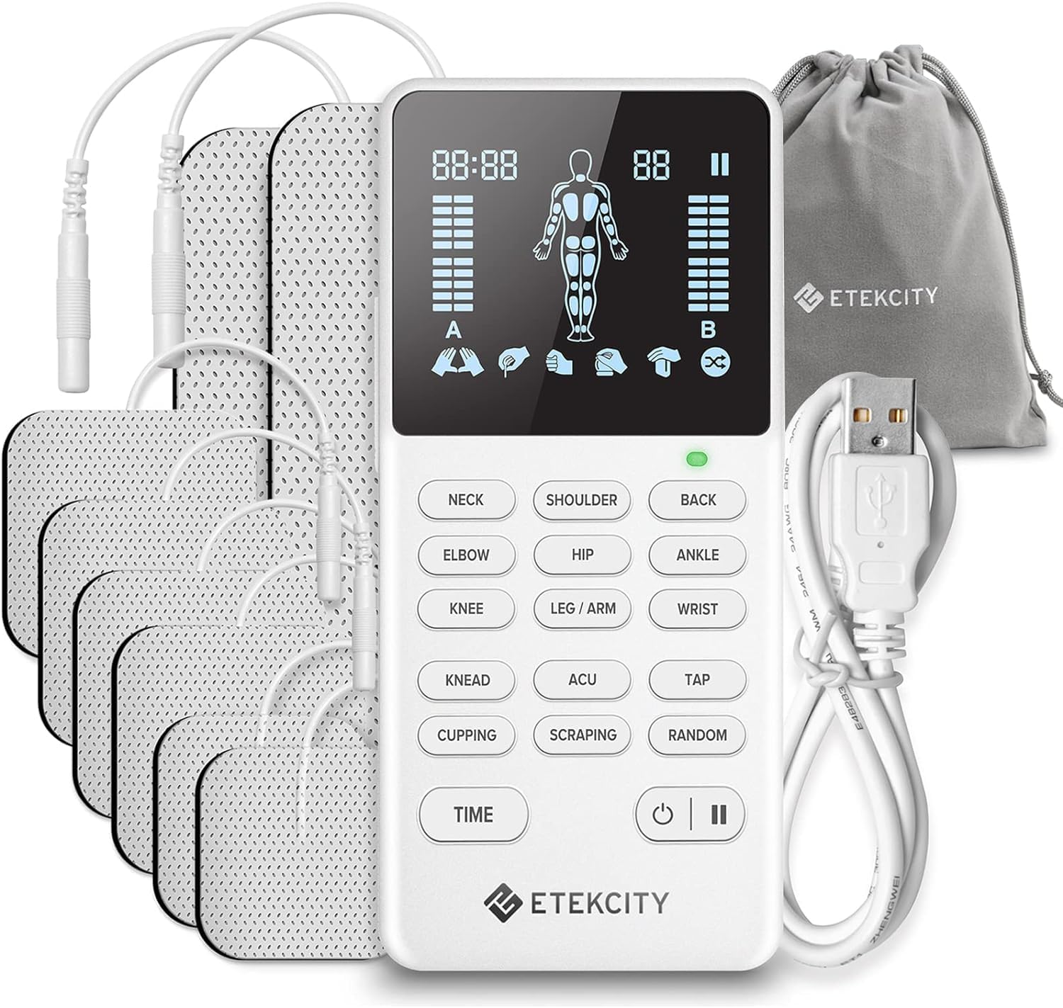 4-Channel Rechargeable TENS Unit,FSA-HSA Eligible Muscle Stimulator for Pain Relief, After-Exercise Relaxation, Physical Therapy, 8 Electrode Pads, Back,Neck,Shoulder,Sciatica, Period Cramps