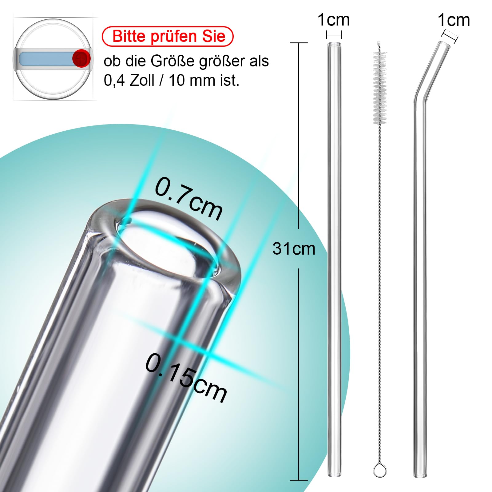 🥤 Set Cannucce In Vetro Per Stanley Adventure Quencher 30oz/40oz: 8 Pezzi Con Spazzole E Tappi (31cm, Borosilicato) - 3