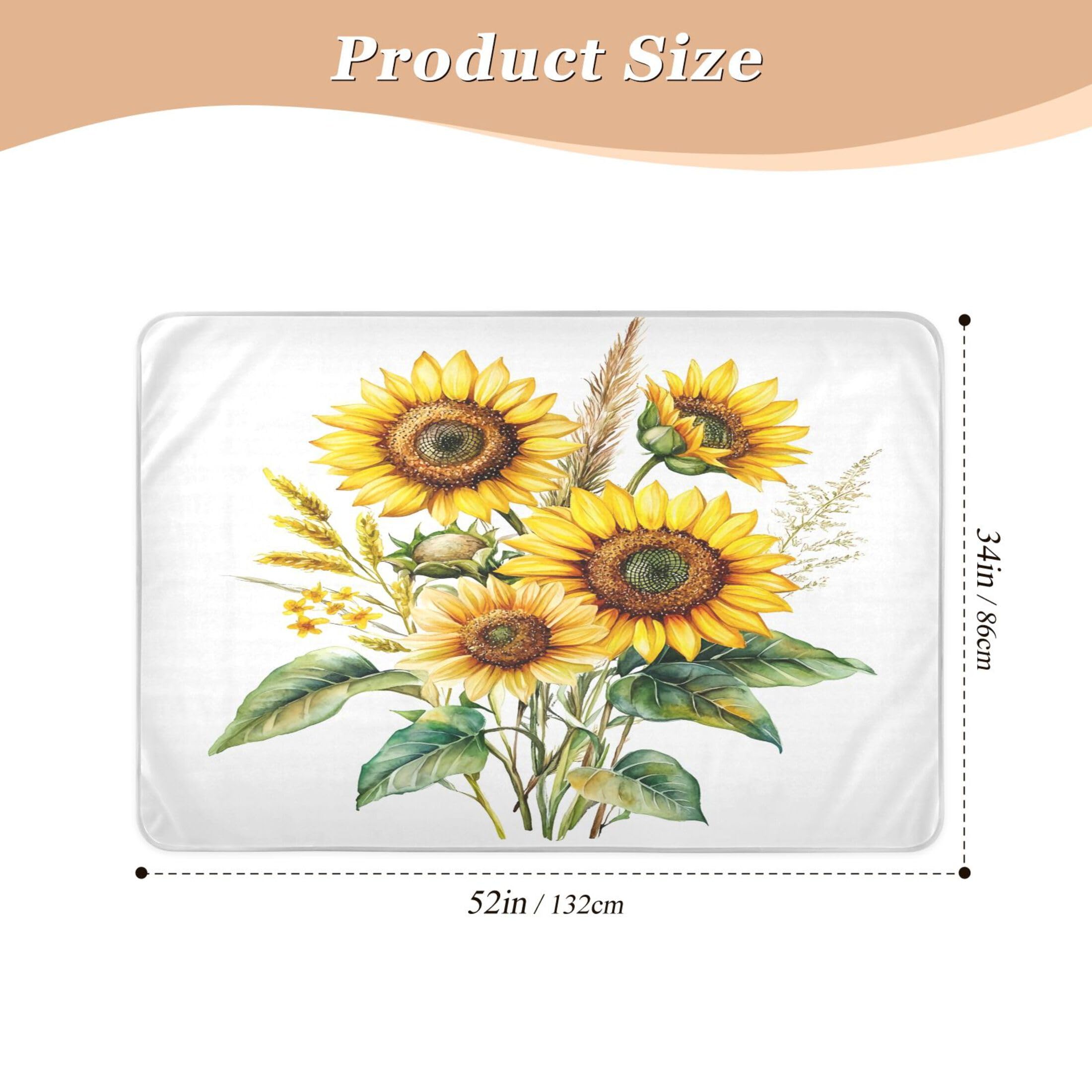 Takiito Watercolor Sunflower Bed Pad Reusable Bed Underpad Washable Waterproof Leak-Proof Quick Dry Incontinence Pee Pad for Toddlers Kids Adults Pets 34x52 in