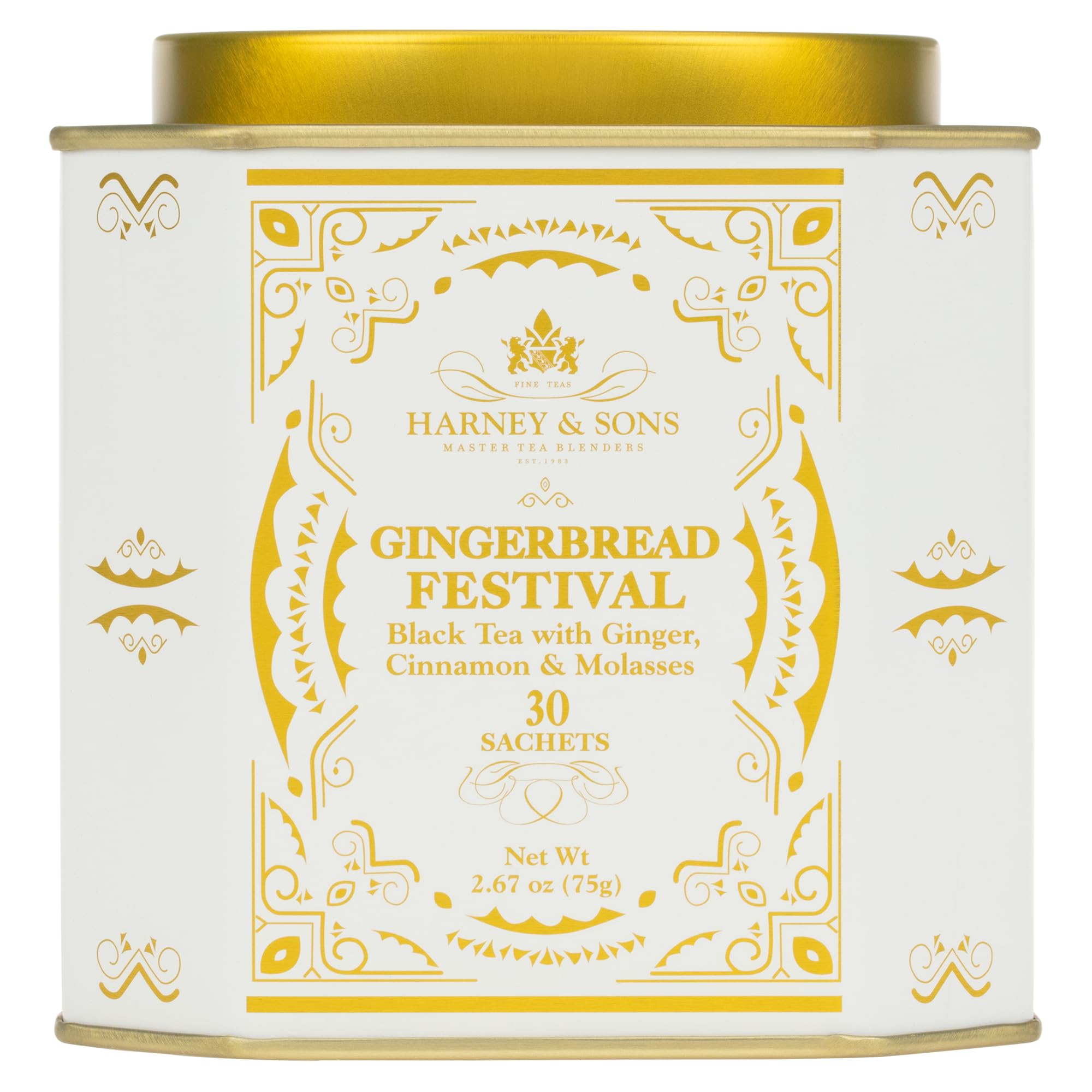 Harney & Sons Gingerbread Tea, 30 Sachets of Gingerbread Festival, a Black Tea with Ginger & Cinnamon