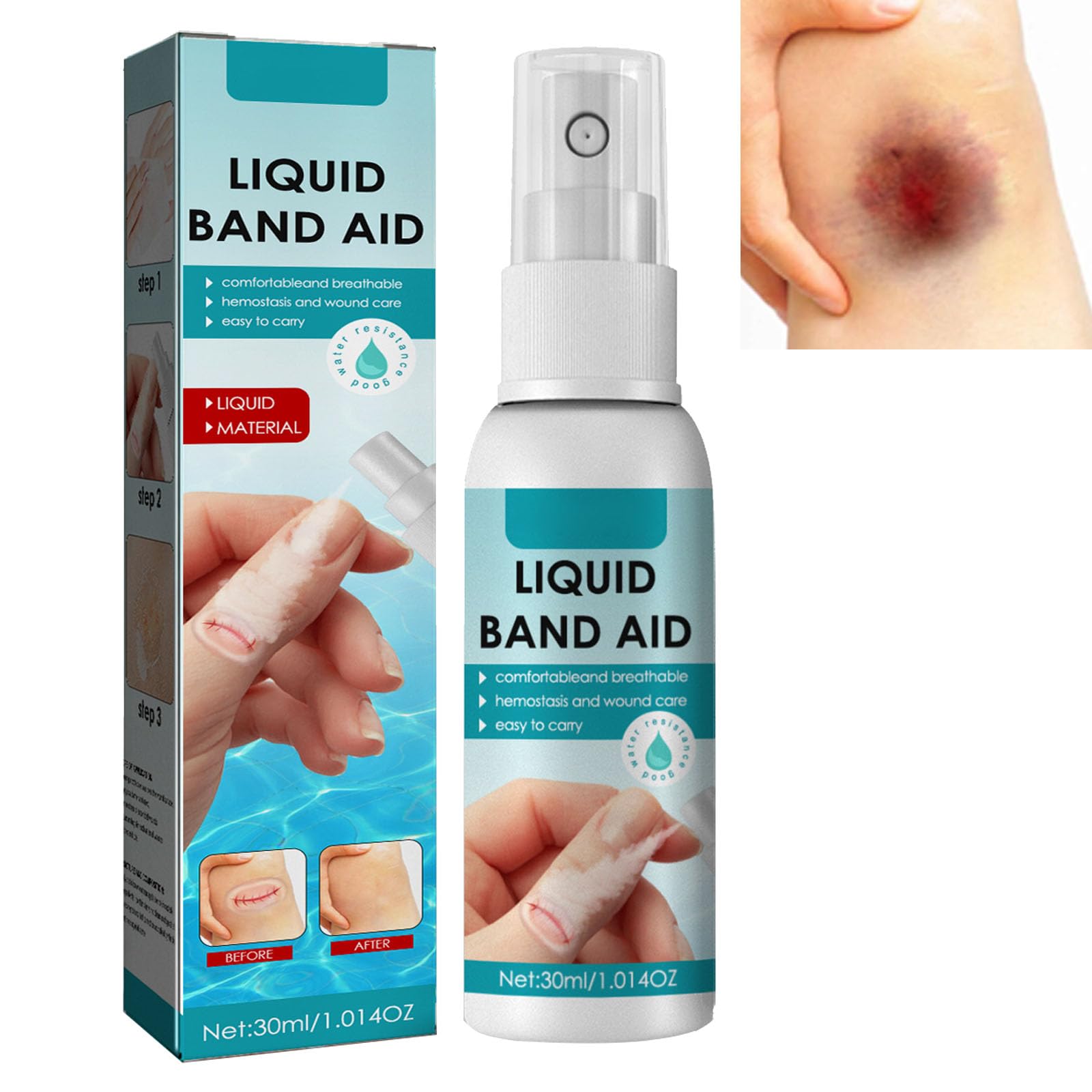 KOAHDE Liquid Bandage Transparent,Waterproof Liquid Bandage,Spray Liquid Skin Bandage,Wound Stick Protective Film Liquid,Wound Gel Liquid,Transparent Wound Spray,Liquid Bandage Spray,30ML,1PC