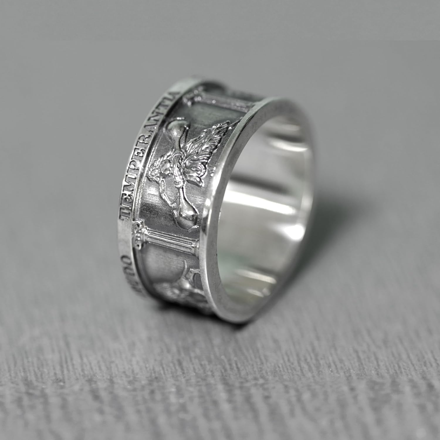 Indigo Four Cardinal Virtues, Theological Band Ring, Occult Ring, Lawyer Gift, Sterling Silver Stoic Ring