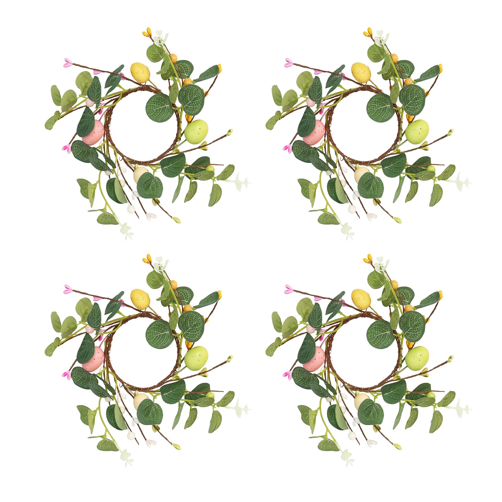 Rwudv Multicolor 4 Pcs Artificial Easter Egg Candle Ring Wreath Spring Pastel Mix Berry Front Candle Ring Farmhouse Candle Wreaths Spring Wreath Blossom Garland For Table Centerpiece Front Door Decor(3.1 Inch)