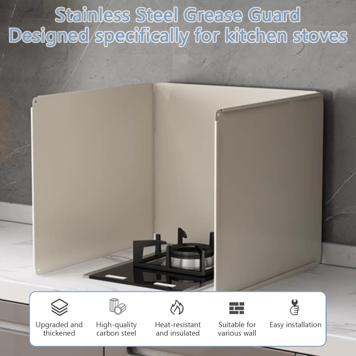 Stainless Steel Splash Guard, Foldable Kitchen Backsplash Protector, Easy to Clean, Heat-resistant, Suitable for Gas Stoves and Open-concept Kitchens(40x40x40 cm/15.7x15.7x15.7 in)