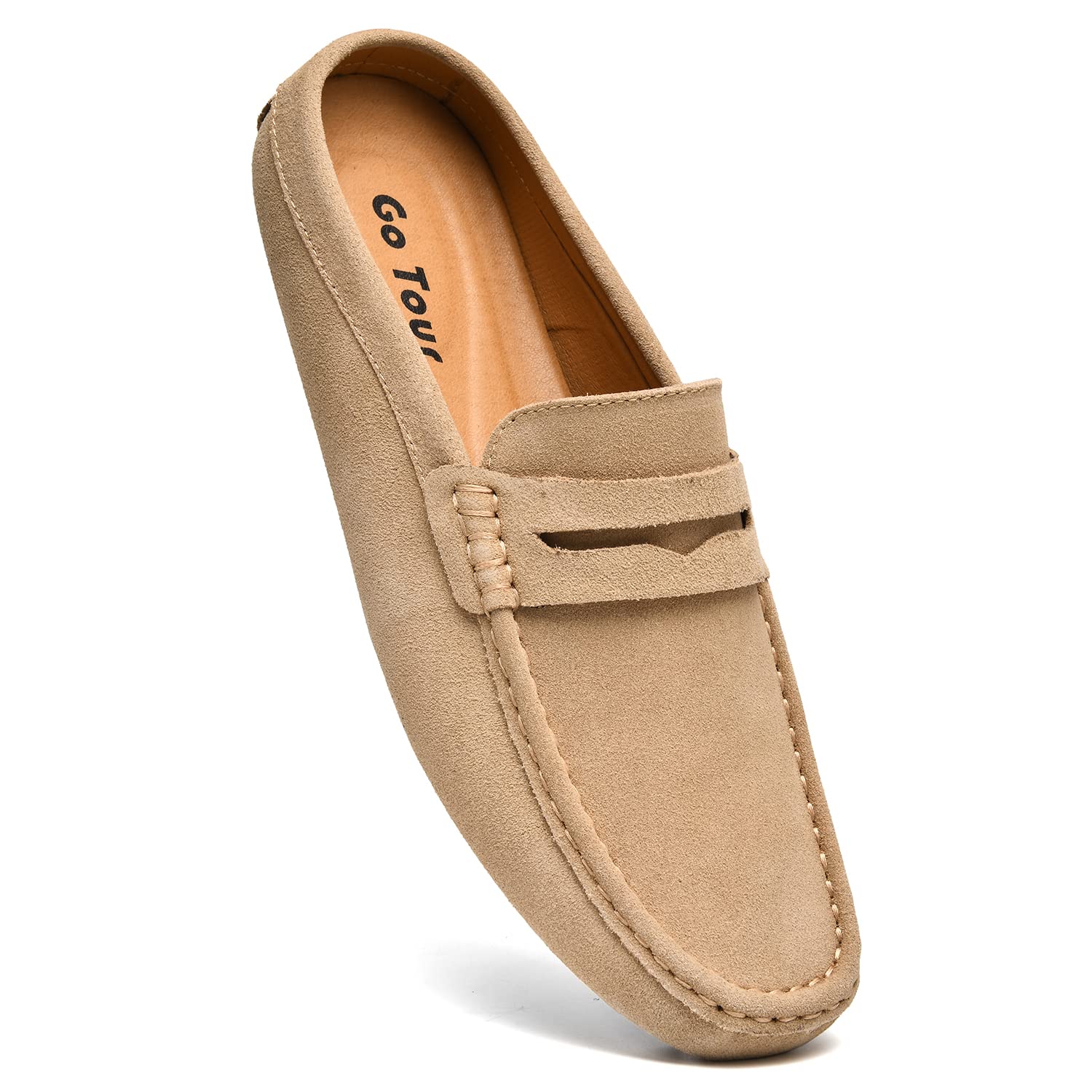 Go Tour Handgefertigte Wildleder-Pantoletten für Herren, Clog, atmungsaktiv, Leder, Schlupfschuhe, lässige Loafers