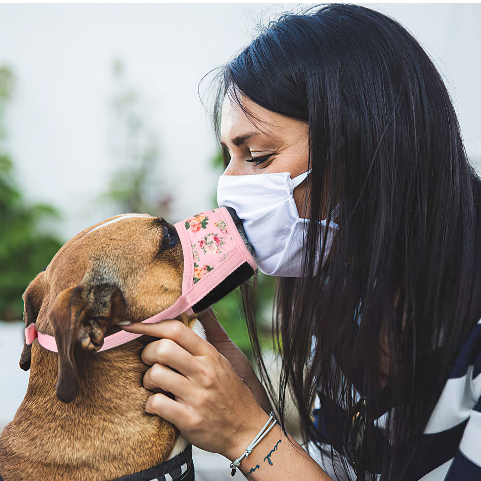 HEELE Museruola per Cane, Museruola Cane Taglia Media e Grande, in Morbido Nylon con Motivo Stampato, Antiabbaio e Antimorso, Regolabile, Fiore Rosa, L