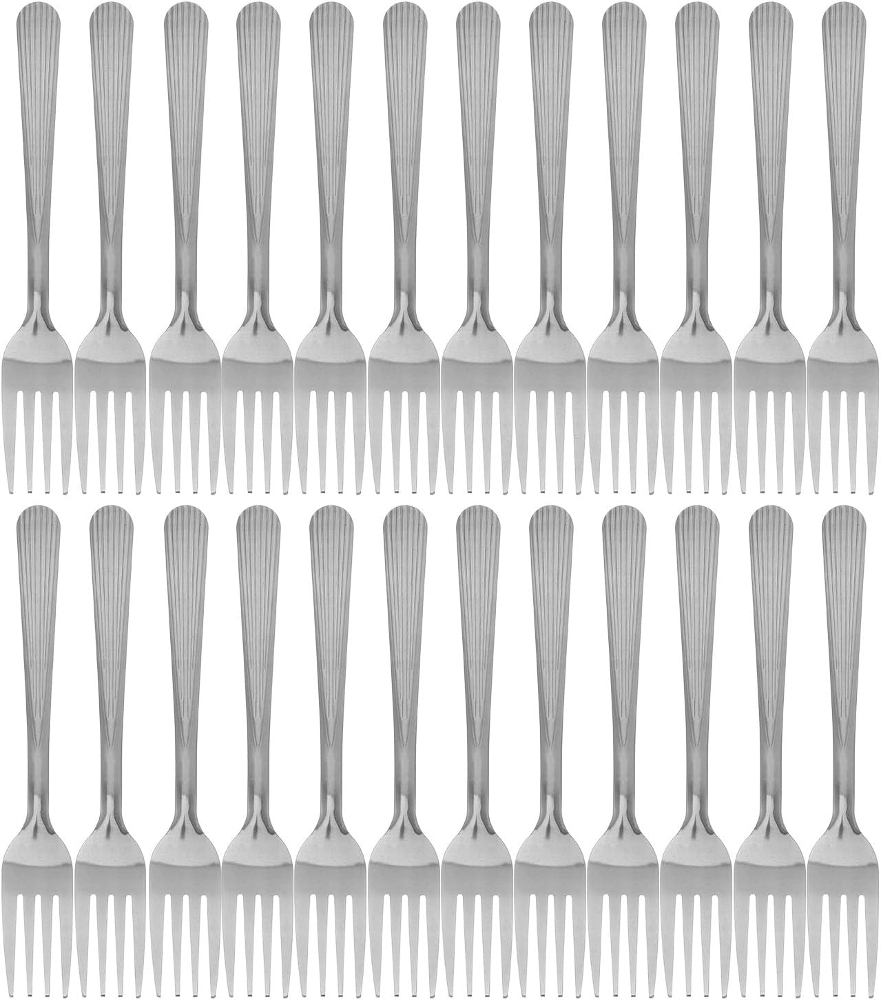VICASKY 24pcs Stainless Steel Salad Forks and Dessert Fruit Forks Set Heavy Duty Flatware for Dining and Entertaining Multi-use Kitchen round Tip and Striped Design Suitable for Parties