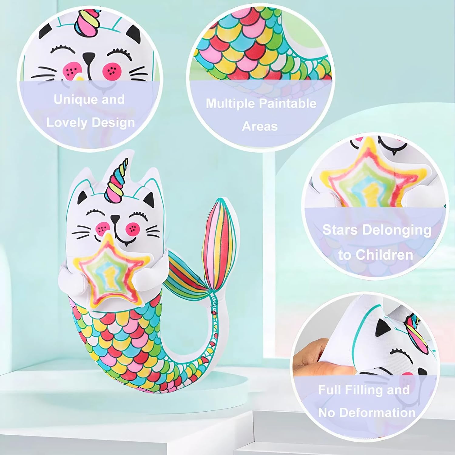 DRAWMYTOY DIY Coloring Plush Toy with Washable Markers, Scribble Pets Stuffed Animal, Doodle Dolls Art Toy for Boys and Girls Ages 3-8, Birthday Gift (Fish Cat)