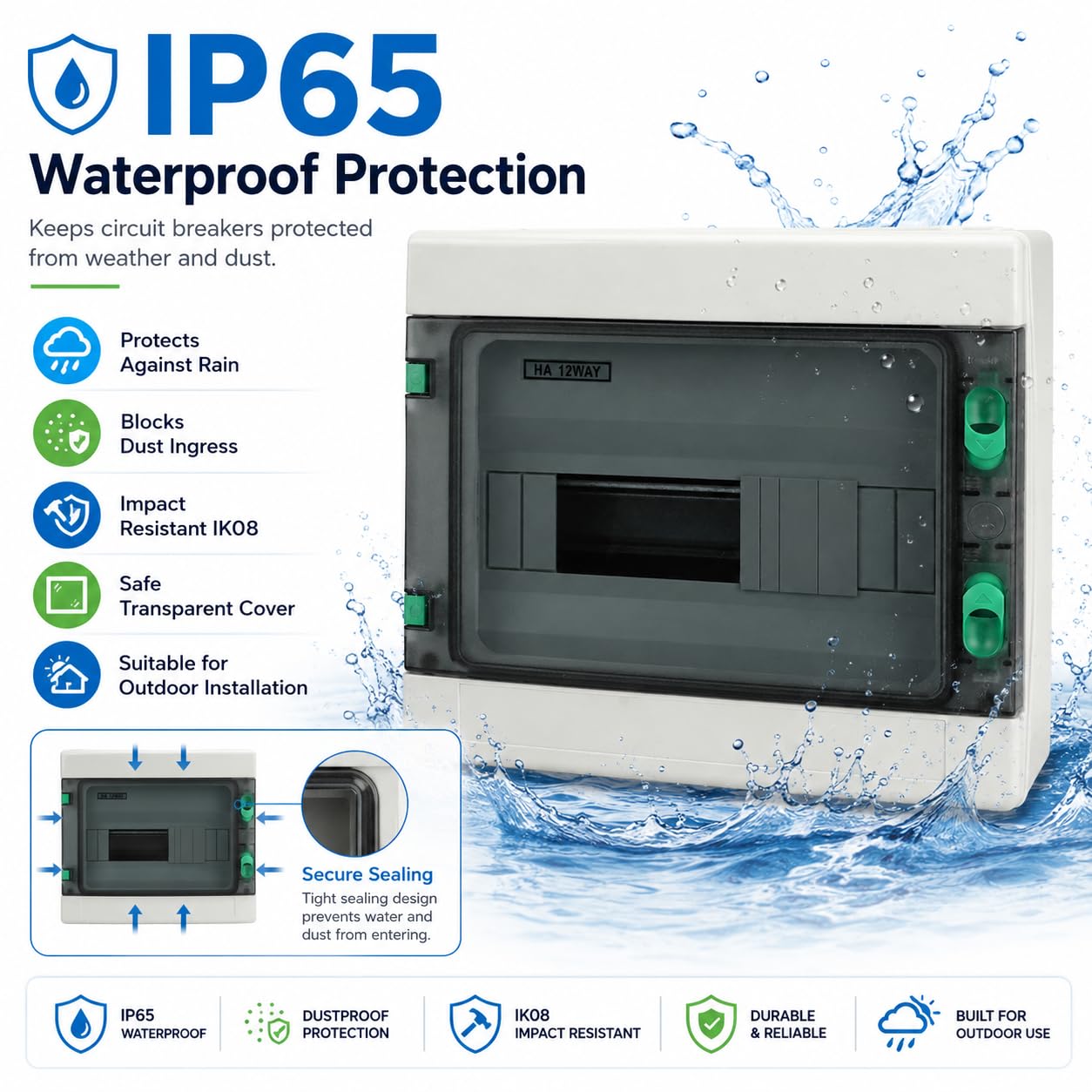 Centralino Elettrico da Parete Quadro Elettrico Esterno Scatola Elettrica da Esterno Guida DIN Scatoladi Derivazione Montata in Superficie impermeabile IP65 uso interno ed esterno