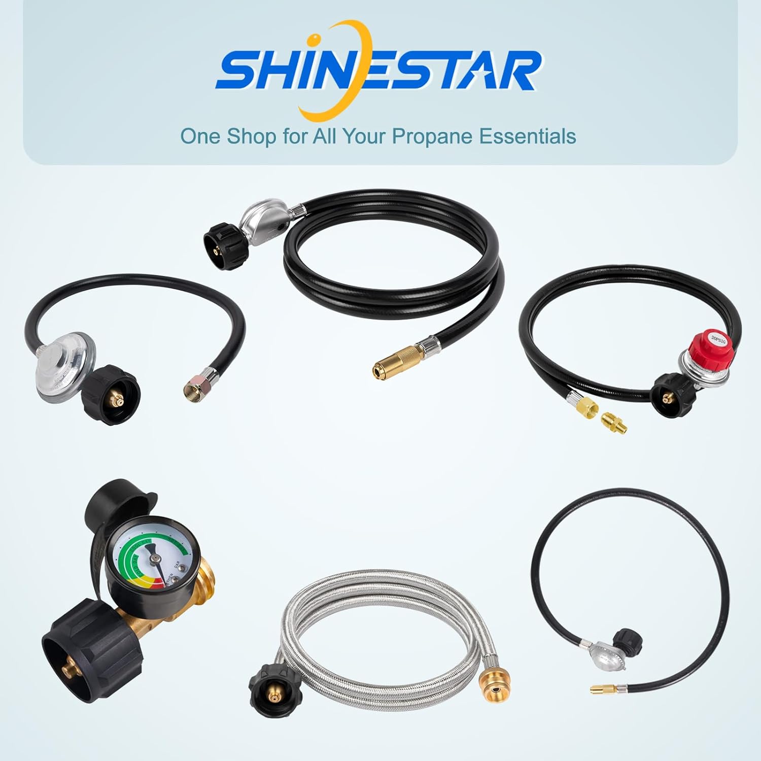6Ft Black HINESTAR 6 Feet Propane Regulator and Hose for Blackstone 17 & 22 Inch Tabletop Griddle, Connect to 5-20 LB Propane Tank
