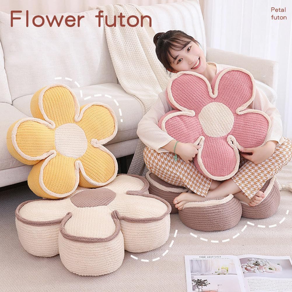 Sexysamba Flower Shaped Floor Seat Pillows Cushions 25.6" x 7.5", Giant Aesthetic Daisy Flower Decorative Throw Pillows Preppy Floor Seating Cushion for Girls Bedroom Room Sofa Chair Decor,Coffee