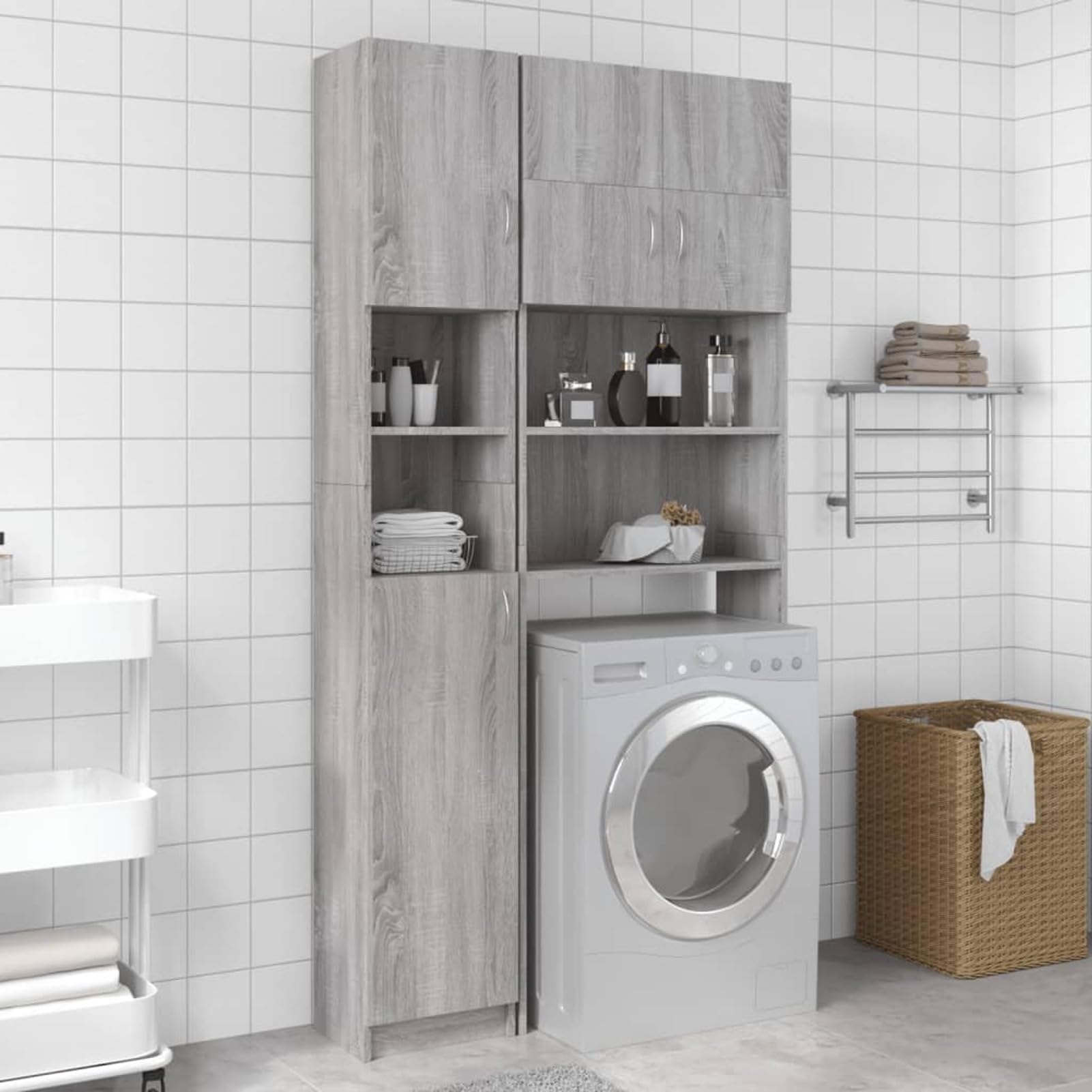 ShGaxin Szafka łazienkowa, meble łazienkowe, pomocnicza szafka łazienkowa, kolumna łazienkowa, szafka łazienkowa, szafka łazienkowa, sklejka Sonoma szara 32x25,5x190 cm