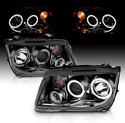 Miniatura 2 de AmeriLite para 1999-2005 Volkswagan Jetta Faros Delanteros de Proyector de Repuesto LED Halos Negros, Conjunto de Luces Antiniebla - Lado del