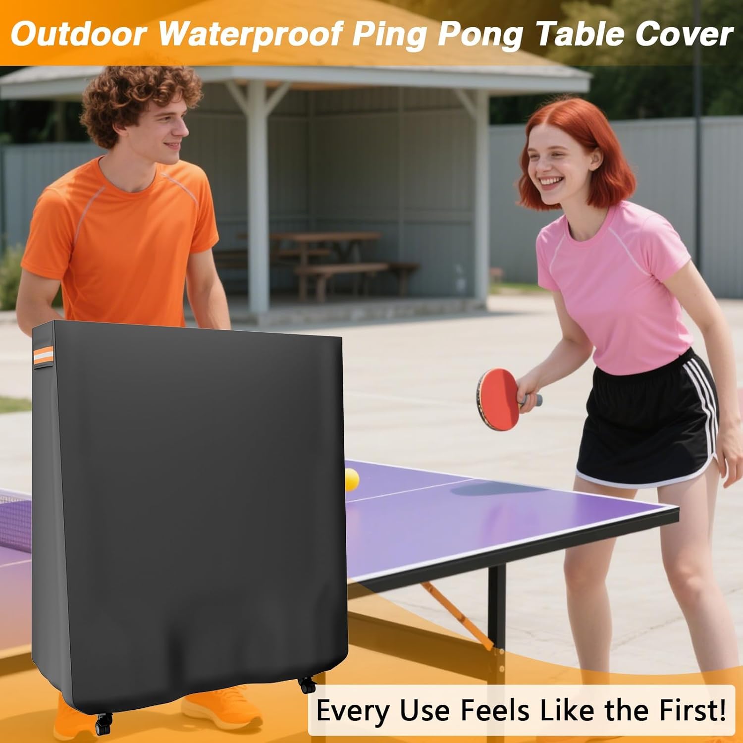 Ping Pong Table Cover Outdoor Waterproof Folding Table Tennis Cover Heavy Duty 420D Sunproof Windproof for Universal 9 x 5 FT Foldable Tables with Storage Bag