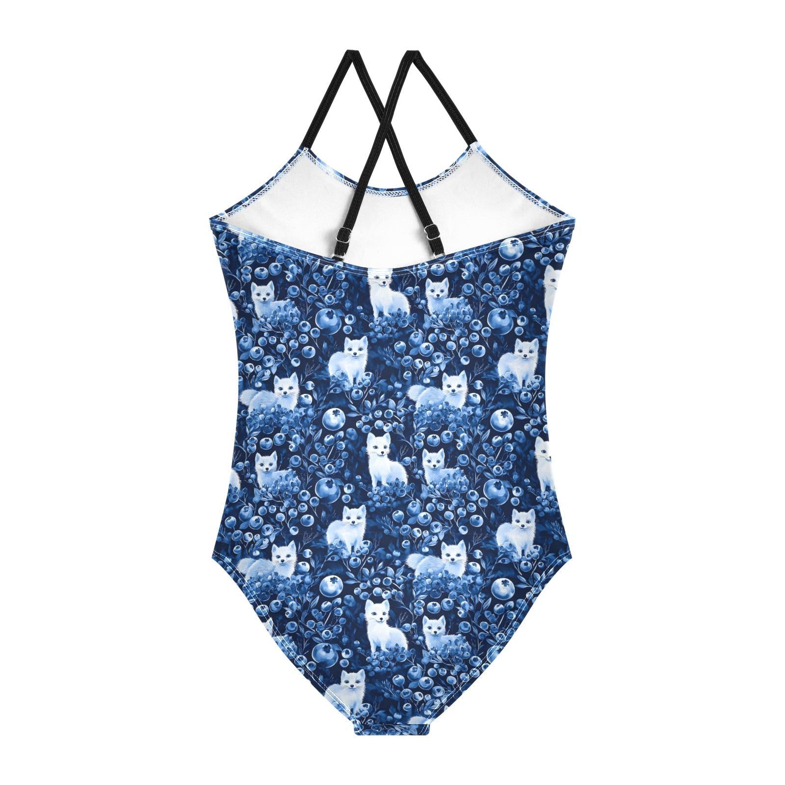 White Fox Blueberries Girls Swimsuits Quick Dry Crossback One Piece Beach Swimwear Bathing Suit, 3T